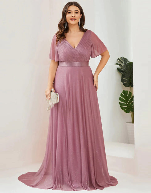 V Neck Chiffon Plus Size Evening Dress For Women